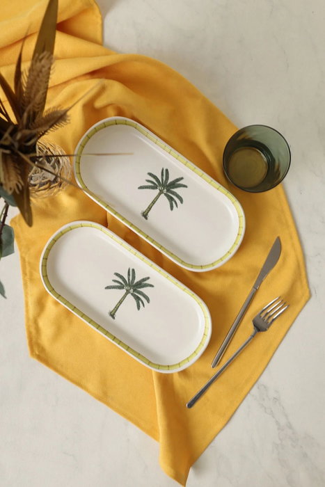 Hermia Set de Platos de Cerámica Blanco, Verde y Amarillo (2 Piezas) de 26 x 12 cm